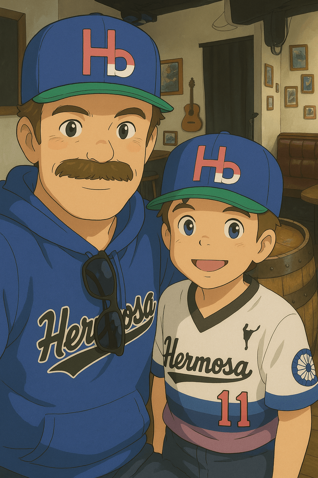 Geoff Skow and his son in matching Hermosa Beach little league gear
